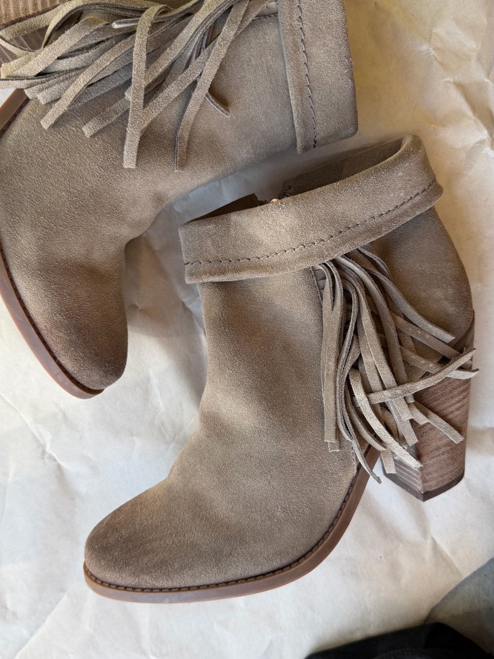 Jessica Simpson Taupe Suede Fringe Ankle Boots